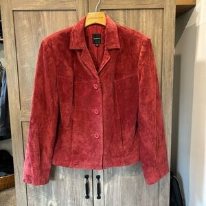 Anonymous Leather Suede Jacket Wine Red Button Front Large